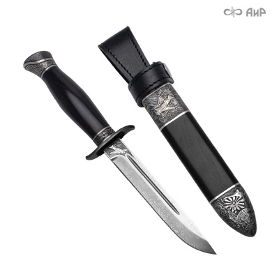 Нож Финка-2 Авиатор с серебром, дамасская сталь ZDI-1016, комбинированные ножны, Артикул: 39251 - Компания «АиР»