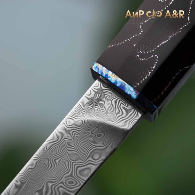 Нож Офисный (композит с алюм., коричневый, ZlaTi), дамасская сталь ZDI-1016 - Компания «АиР»