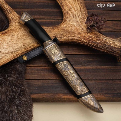 Нож Арсенальный люкс с сюжетом Лисья охота, комбинированные ножны, Артикул: 39172 - Компания «АиР»
