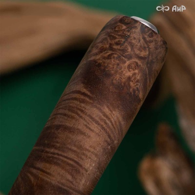 Финка Нью (наборная: стабилизированный граб, стабилизированный кап клена коричневый, фибра синяя, алюмин.втулка, авторские ножны, кастомная заточка) K390, № 06 - Компания «АиР»