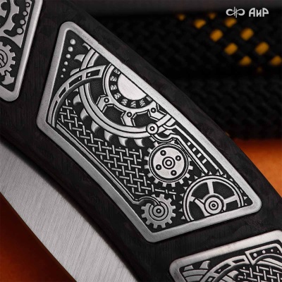 Хантер (карбон черный, вставка в рукоять стим-панк серебро, кастомная заточка), S390  - Компания «АиР»