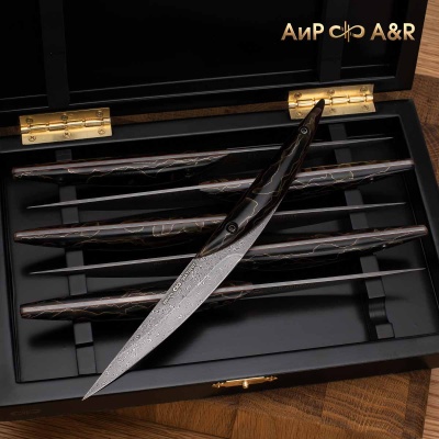 Набор стейковых ножей ЦМ (композит с латунью и бронзой черный) дамасская сталь ZDI-1016 - Компания «АиР»