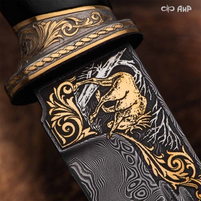 Нож Арсенальный люкс с сюжетом Лось в лесу, комбинированные ножны, Артикул: 39173 - Компания «АиР»