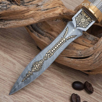  Нож Сигара COHIBA , стабилизированный ореховый кап, дамасская сталь ZDI-1016, Артикул: AF0000020953 - Компания «АиР»