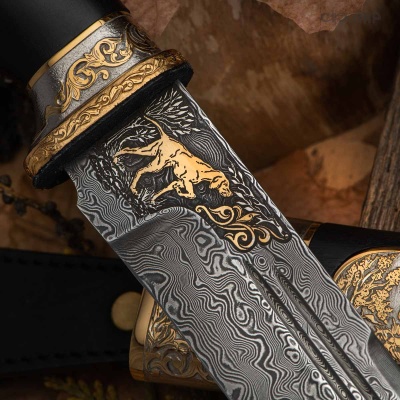 Нож Арсенальный люкс с сюжетом Охотник на оленей, комбинированные ножны, Артикул: 37354 - Компания «АиР»