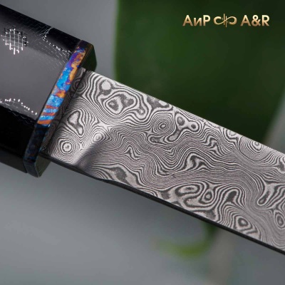 Нож Офисный (композит с алюм., черный, ZlaTi), дамасская сталь ZDI-1016 - Компания «АиР»