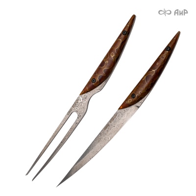 Набор Стейковый ЦМ: нож, вилка (композит с латунной микросеткой соты) дамасская сталь ZDI-1016 - Компания «АиР»