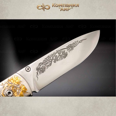  Нож Складной с сюжетом Куница и тетерев (латунь, золото), сталь 40Х10С2М - Компания «АиР»