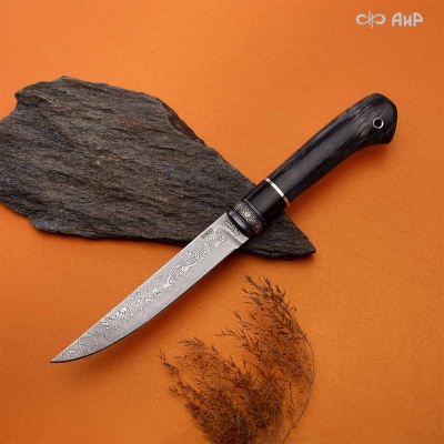 Нож Финка-5, стабилизированная карельская береза фиолетовая, стабилизированный граб, авторские ножны, Артикул: 38883 - Компания «АиР»