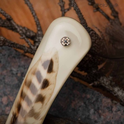 Лиса ЦМ (Mercorne перо белый, мозаичные пины, ножны люкс) дамасская сталь ZD-0803 - Компания «АиР»