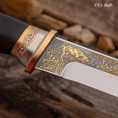 Нож Бекас с сюжетом Охота в лесу, комбинированные ножны, Артикул: 37533 - Компания «АиР»
