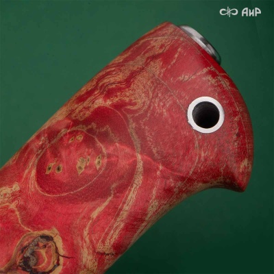 Финка Нью (наборная: стабилизированный граб, стабилизированный кап клена красный, фибра синяя, алюмин.втулка, авторские ножны, кастомная заточка) CPR, № 03 - Компания «АиР»