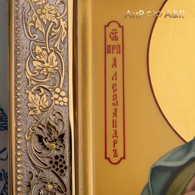 Икона в окладе Преподобный Александр Свирский, с гранатами, Артикул: 37506 - Компания «АиР»