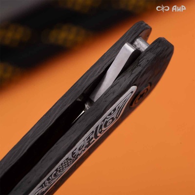 Хантер (карбон черный, вставка в рукоять стим-панк серебро, кастомная заточка), S390  - Компания «АиР»