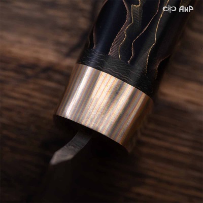 Набор Поварской-3 (композит с латунью и бронзой волны, мокуме гане, авторский кожаный кейс) дамасская сталь ZDI-1016 - Компания «АиР»