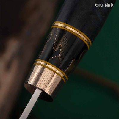 Финка Лаппи (наборная: стабилизированный кап тополя синий, композит с латунью, мокуме гане, проставки фибра желтая, латунь) - Компания «АиР»