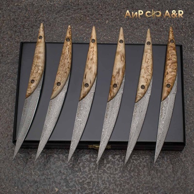 Набор стейковых ножей ЦМ (карельская береза) дамасская сталь ZDI-1016 - Компания «АиР»