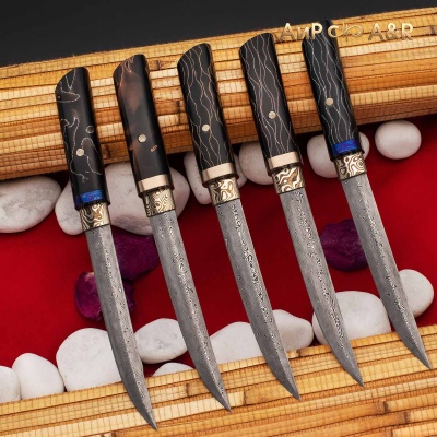 Нож Айкути, дамасская сталь ZDI-1016, композит с алюминиевой микросеткой соты, черный, мокуме гане - Компания «АиР»