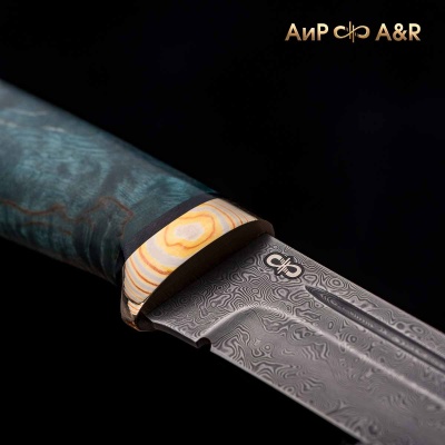 Бекас (стабилизированная карельская береза лазурная, мокуме гане, ножны люкс) дамасская сталь ZDI-1016 - Компания «АиР»