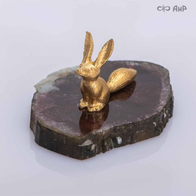  Сувенир Лис на камне, турмалин, золото, Артикул: AF0000025574 - Компания «АиР»