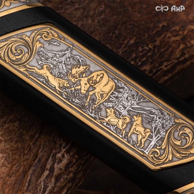 Нож Арсенальный люкс с сюжетом Лось в лесу, комбинированные ножны, Артикул: 39173 - Компания «АиР»