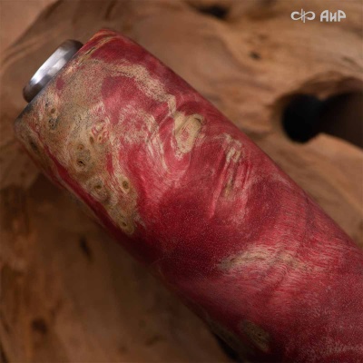 Финка Нью (наборная: стабилизированный граб, стабилизированный кап клена красный, фибра желтая, алюмин.втулка, авторские ножны, кастомная заточка) ZDI-1016, узор пирамида № 11 - Компания «АиР»