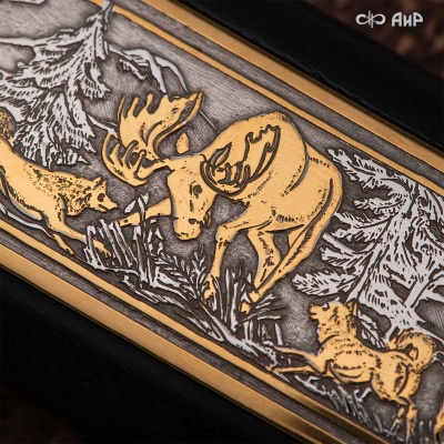 Нож Арсенальный люкс с сюжетом Лось в лесу, комбинированные ножны, Артикул: 39173 - Компания «АиР»