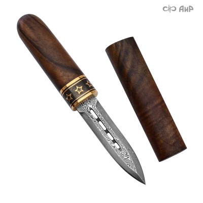  Нож Сигара (ореховый кап, золото, черный никель), дамасская сталь ZDI-1016 - Компания «АиР»
