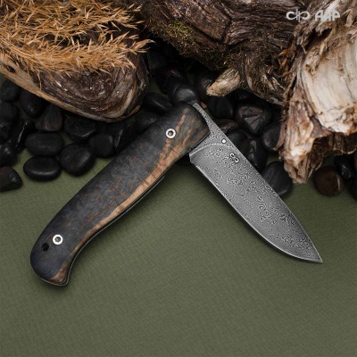 Складной (стабилизированная карельская береза лазурная) дамасская сталь ZD-0803 - Компания «АиР»