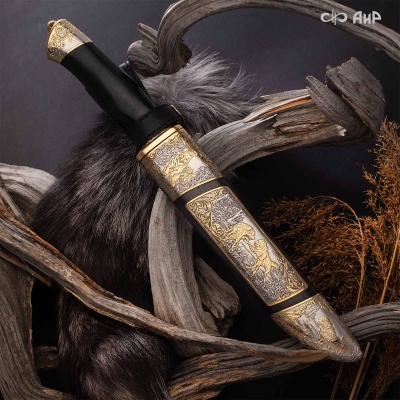  Нож Арсенальный люкс с сюжетом Битва волков, комбинированные ножны, Артикул: 38601 - Компания «АиР»