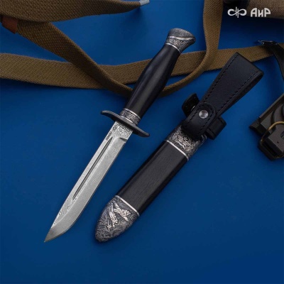 Нож Финка-2 Авиатор с серебром, дамасская сталь ZDI-1016, комбинированные ножны, Артикул: 39251 - Компания «АиР»