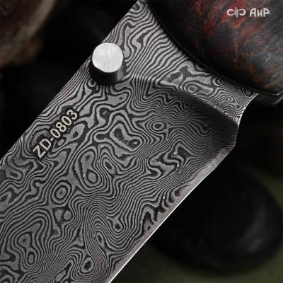 Складной (стабилизированная карельская береза лазурная) дамасская сталь ZD-0803 - Компания «АиР»