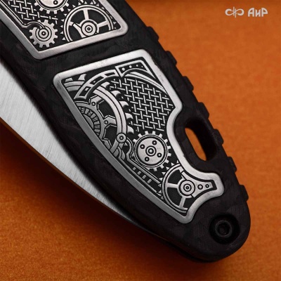 Хантер (карбон черный, вставка в рукоять стим-панк серебро, кастомная заточка), S390  - Компания «АиР»