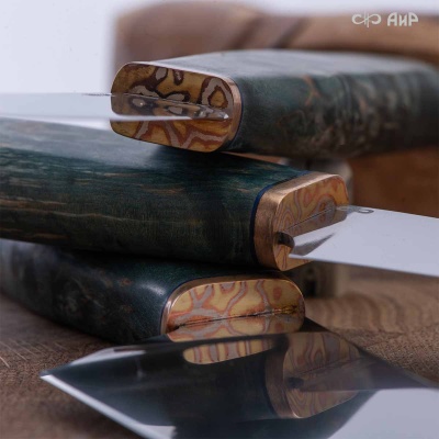 Набор Поварской-3 (стабилизированная карельская береза зеленая, мокуме гане 3 мм) - Компания «АиР»