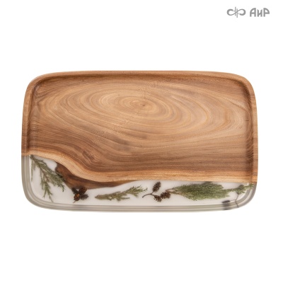 Поднос Карелия, с шишечками ольхи и веточками можжевельника, кап карагача, 35 см - Компания «АиР»