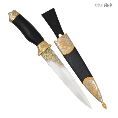 Нож Комбат с сюжетом Охота с русскими борзыми, комбинированные ножны, Артикул: 33615 - Компания «АиР»