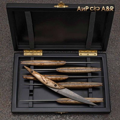 Набор стейковых ножей ЦМ (карельская береза) дамасская сталь ZDI-1016 - Компания «АиР»