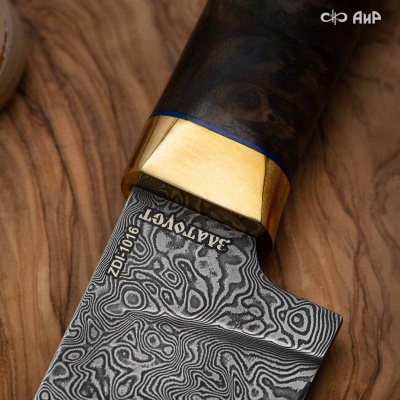 Пчак (стабилизированный ореховый кап, латунь, фибра) дамасская сталь ZDI-1016 - Компания «АиР»