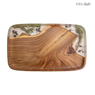 Поднос Карелия, с шишечками ольхи и веточками можжевельника, кап карагача, 35 см - Компания «АиР»