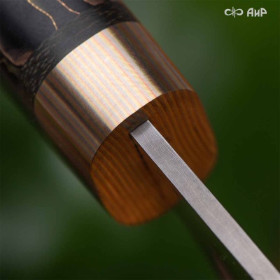 Набор Поварской-3 (композит с латунью и бронзой волны, мокуме гане, авторский кожаный кейс) дамасская сталь ZDI-1016 - Компания «АиР»