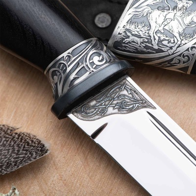  Нож Бекас с сюжетом Всадник на охоте, комбинированные ножны, Артикул: 38266 - Компания «АиР»