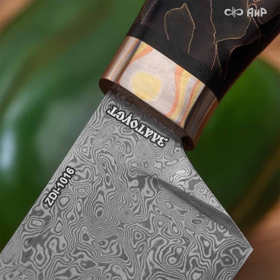 Набор Поварской-3 (композит с латунью и бронзой волны, мокуме гане, авторский кожаный кейс) дамасская сталь ZDI-1016 - Компания «АиР»