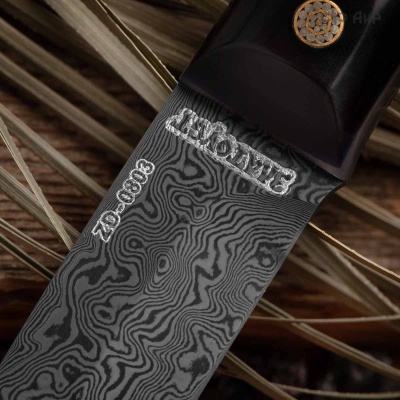 Пескарь ЦМ (Mercorne черный, перо, мозаичные пины, ножны люкс) дамасская сталь ZD-0803 - Компания «АиР»